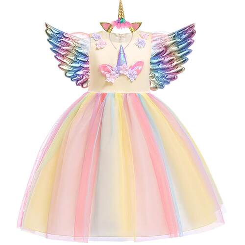 Girls Unicorn Tutu Dress Rainbow Princess Kids Party Dress C