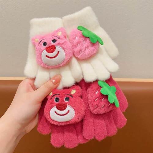 Girls winter gloves cute strawberry bear baby men and women