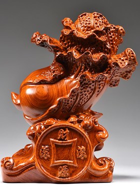 花梨木雕白菜摆件客厅玄关电视酒柜百财店铺工艺装饰品开业送礼品