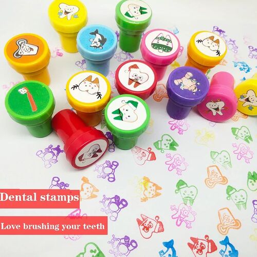 6/12 PCS Teeth Stamp Cartoon Christmas Stamp Brushing Remind
