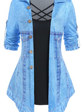 3D Print Faux Twinset Short Sleeve Summer Tops For Women Fas