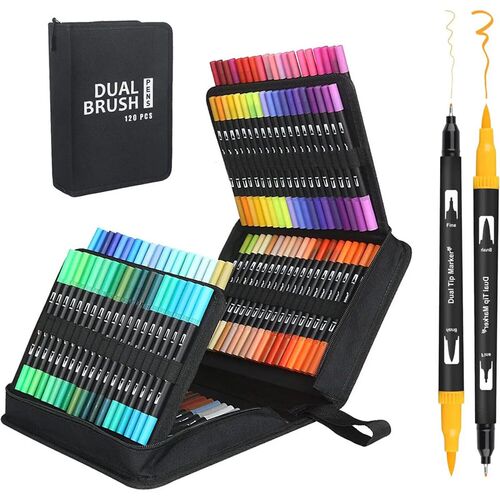 Dual Tip Brush Marker Pens with Fineliner  Brush Tip Pens Fe