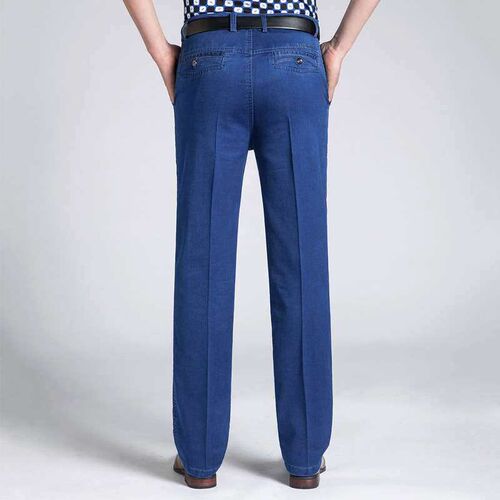 Middle-aged Mens Jeans Stetch High Waist Straight Pants Com