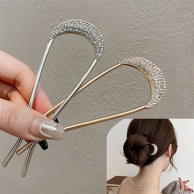 New U Shaped Hairpins Clips for Women Korean Crystal Elegant