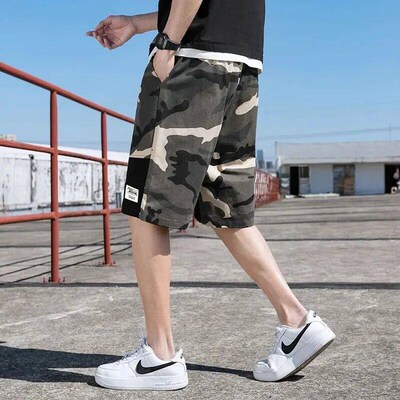 Mens Loose Camouflage Pattern Cotton Waist Drawing Cargo Sh