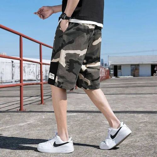 Mens Loose Camouflage Pattern Cotton Waist Drawing Cargo Sh