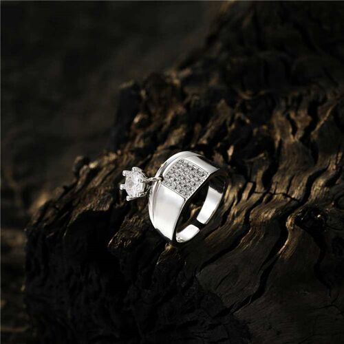 Wide Face Ring Womens Ins Active Zircon Live Mouth Index Fi