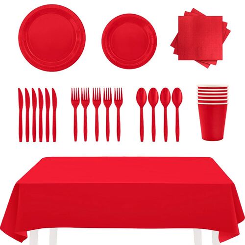 Black/Green/Blue/Red Solid Disposable Tableware Set Party Su