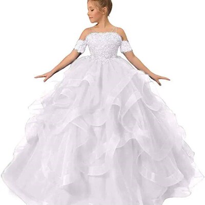 Flower Girl Dress Royal Blue Tulle Puffy Layered Appliques S