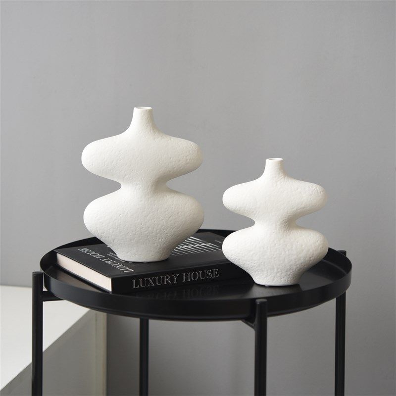 侘寂风民宿酒柜摆件中古艺术素白陶瓷花瓶现代几何抽象花器装饰品,家居饰品,花瓶,淘宝优惠券,粉丝福利购,淘宝优惠卷