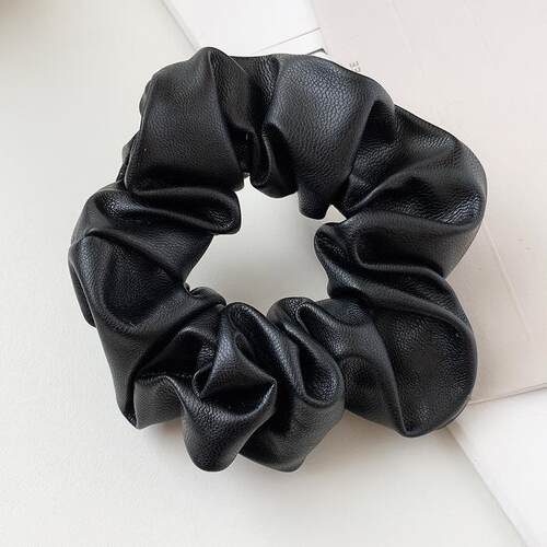 2021 Autumn winter New Black PU leather tie hair ring horset
