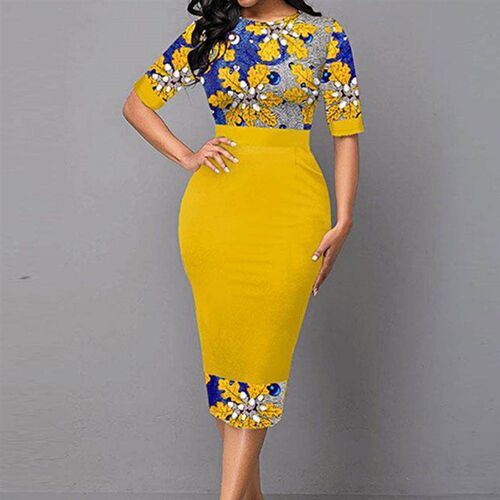 Elegant Office Ladies Midi Dress Sets Slim Leaf Printing Hig