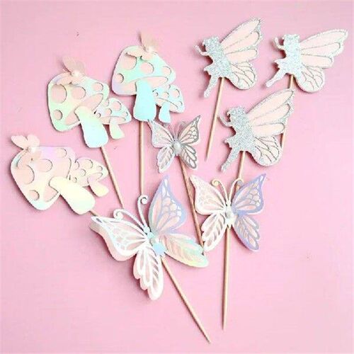 Paper Fairy Mushroom Pearl Cake Toppers Butterfly Insert