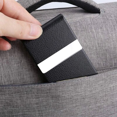 Business Card Holder Case - Slim PU Leather Metal Pocket Car