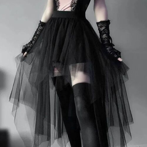 Net Yarn High-Waited Irregular Skirt for Women Summer New Eu