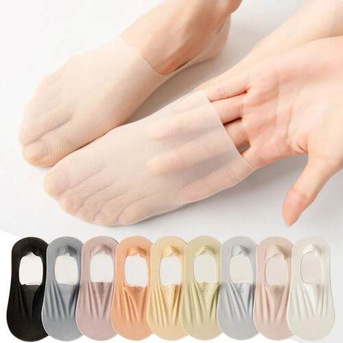 5Pairs Women Invisible Boat Socks Breathable Silicone Non-sl
