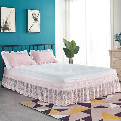 One-piece Bed Skirt Solid lor Exquisite Lace Elastic Bedspre