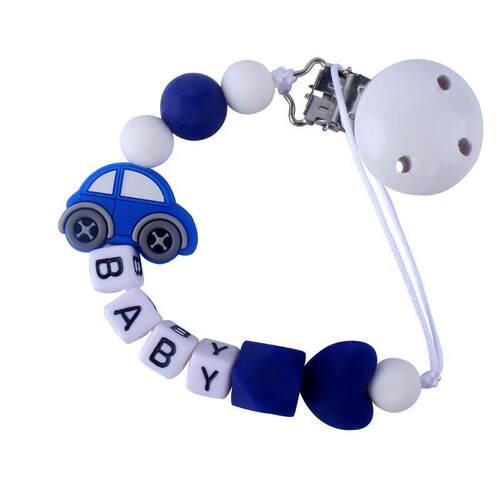 Personalized Name Gray Wood Baby Pacifier Clips Silicone Car