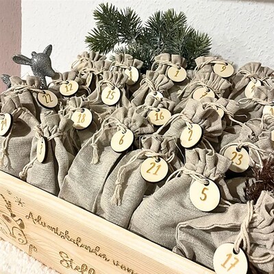 25Pcs Advent Calendar Drawstring Bag with Number Plaque Chri