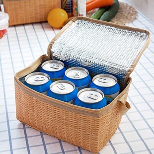 Portable Wicker Rattan Outdoor Picnic Bag Waterproof Tablewa