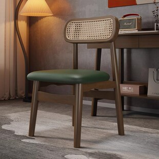 中古风实木藤编餐椅家用餐厅椅子设计师靠背椅法式复古餐桌椅