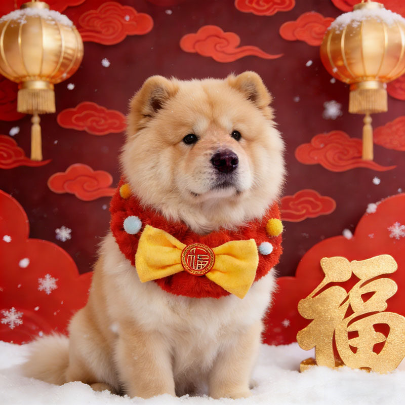 松狮犬专用狗狗新年围脖过年红色喜庆围巾宠物装饰品大狗围兜配饰