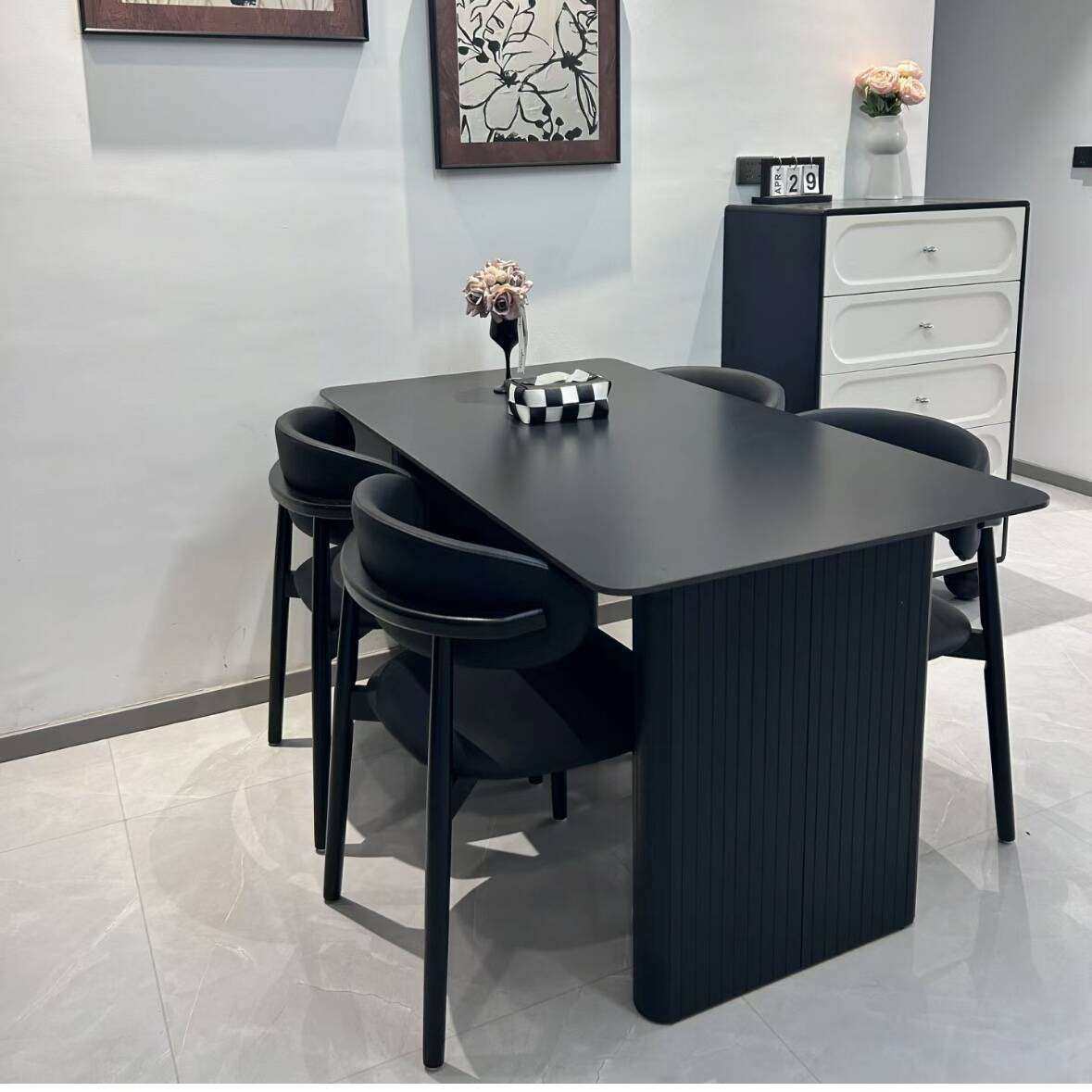 现代极简岩板餐桌黑色家用餐椅组合高级小户型意式长方形饭桌民宿,3C数码配件,其它配件,淘宝优惠券,粉丝福利购,淘宝优惠卷