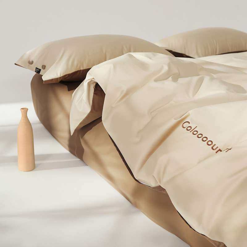 纯色简约字母刺绣100支全棉AB版撞色被套床品纽扣四件套四季可用+,3C数码配件,其它配件,淘宝优惠券,粉丝福利购,淘宝优惠卷