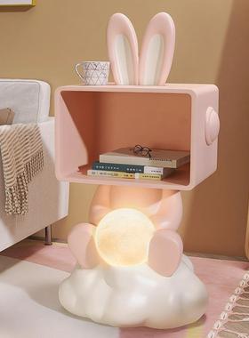 卡通儿童房床头柜女孩ins风卧室边几带灯一体创意现代简约置物柜