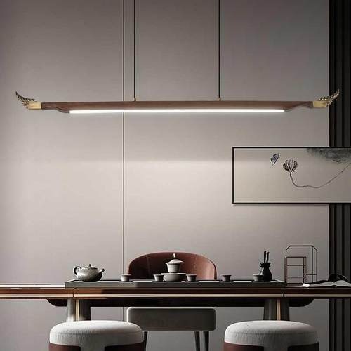 新中式吊灯长条实木现代禅意艺术餐厅书房茶楼茶室客厅办公室灯具