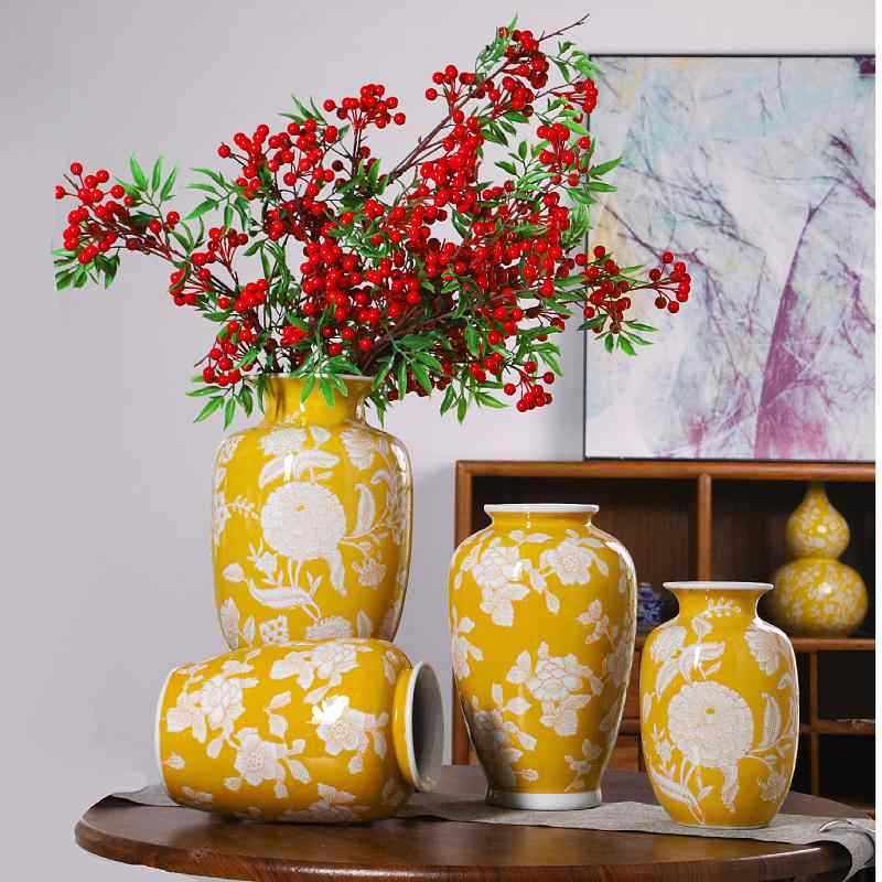 黄色陶瓷花瓶摆件手绘花瓶手工釉下彩可水培客厅玄关轻奢陶瓷摆件,3C数码配件,其它配件,淘宝优惠券,粉丝福利购,淘宝优惠卷