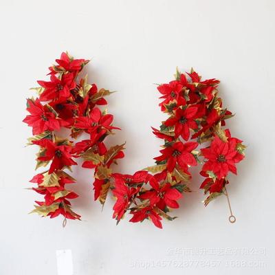 德升 厂家供应酒店商场场景装饰圣诞节挂饰摆件一品红圣诞花藤条