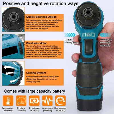 16.8V Brushless Screwdriver Lithium Electric Drill Rechargea