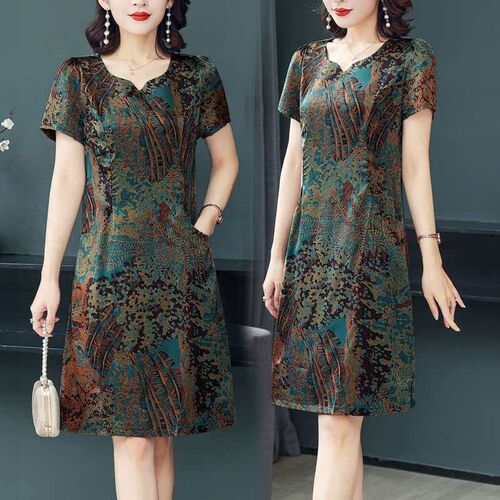 Middle-aged m summer silk-like dress fashion middle-aged wom