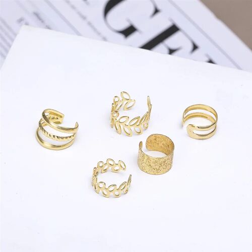 5Pcs/Lot  Vintage Gold Color Leaves Ear Cuff Non-Piercing Fa