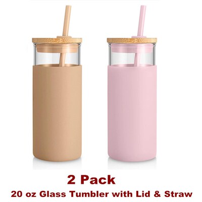 Tumbler Glass Water Bottle Iced Coffee Cup Smoothie Drinking