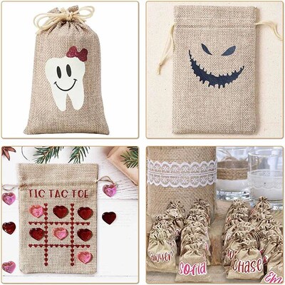 5/10Pcs Burlap Gift Bags with Drawstring Jute Bags Linen Sac