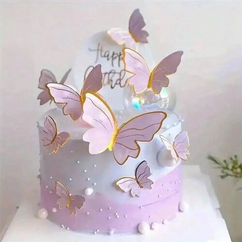50pcs Creative Pink Butterfly Cake Topper for Valentines Da