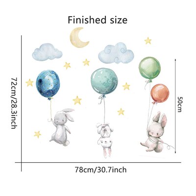 Cute Lovely Flying Rabbits Wall ers Balloons Moon Star Cloud
