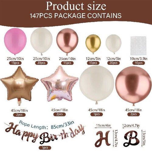 103pcs Set 18 Inch White Latex Birthday Balloons 2.7ft Rose