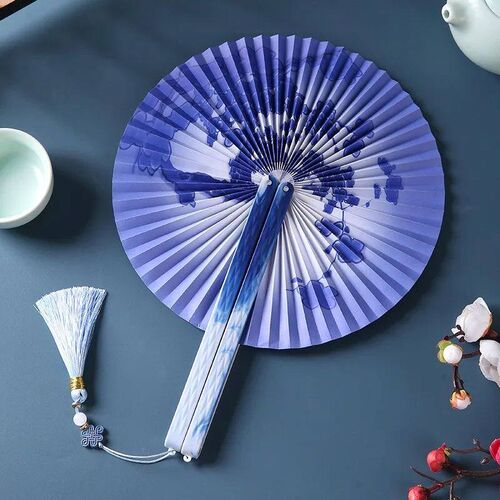 Portable Folding Paper Fan Chinese Style Tassel Manual Magne