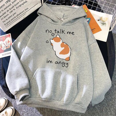 No Talk Me Cute Angry Cat Print Women Hoody Hip Hop Soft Swe