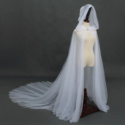 Kostum Halloween untuk Wanita Tudung Tulle Jubah Jubah Hitam
