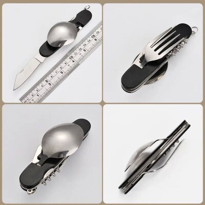 Tablespoon Set 4 In 1 Foldable Spoon Knife Fork Bottle Opene