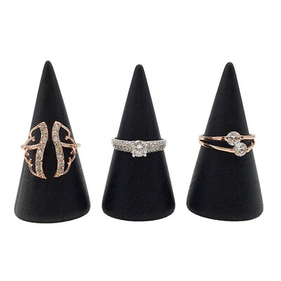 Vintage Black Wooden Ring Holder Display Cone Rack Solid Woo