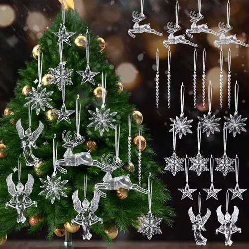 12/1pcs Crystal Snowflake Icicle Christmas Ornaments Xmas Tr