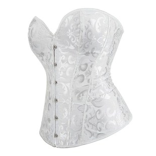Jacquard Corset Steel Bones Overbust Korset Black White Vint