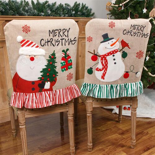 Chair Back Cover - Embroidered Christmas Decor for Dining
