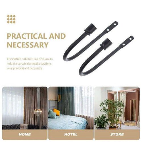 2 Pcs Bright Black Curtain Hooks Wall Mounted Holdbacks For