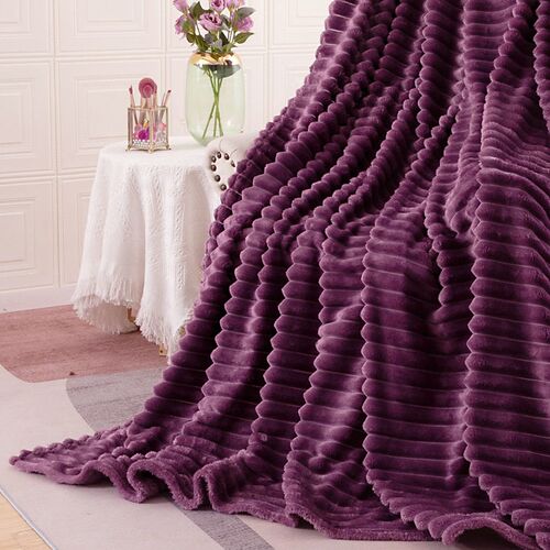Rabbit hair wide-strip flannel blanket coral fleece